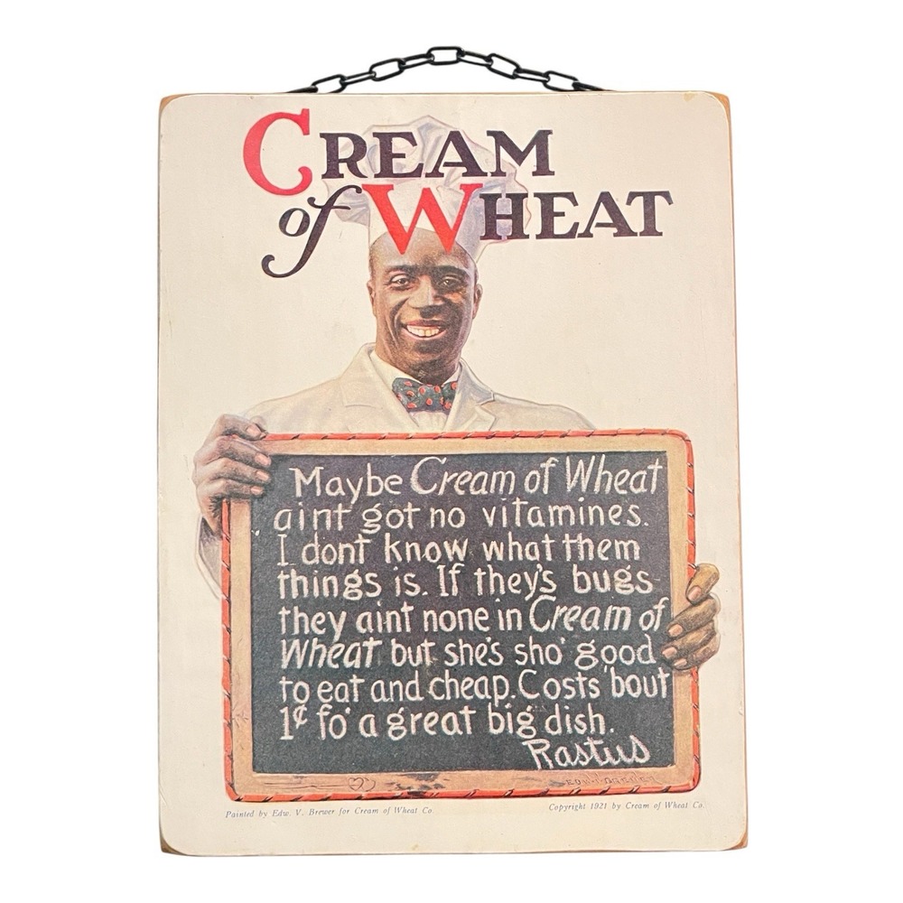 Vintage Cream of Wheat Wood Sign Rastus‎ "sho' good to eat and cheap..."